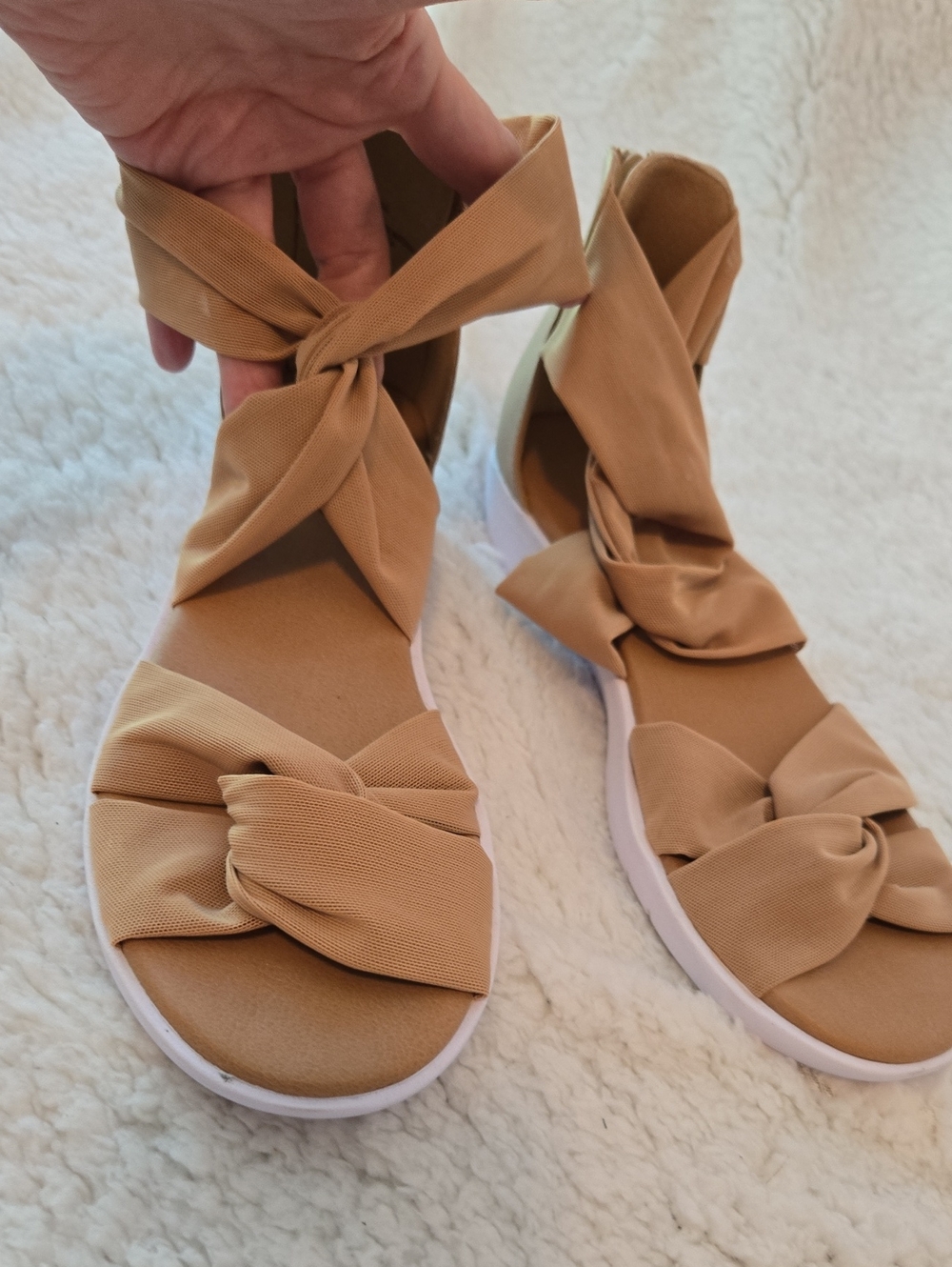 Comfortview Beige Knot Wrap Sandals with White Sole